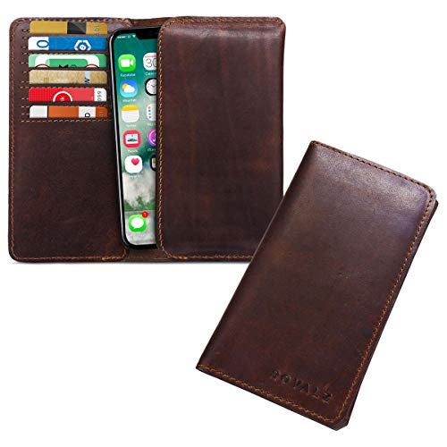 ROYALZ Coque en Cuir pour Apple iPhone 8 Sac de Protection Housse Case Portemonnaie Cover, Couleur:Cognac