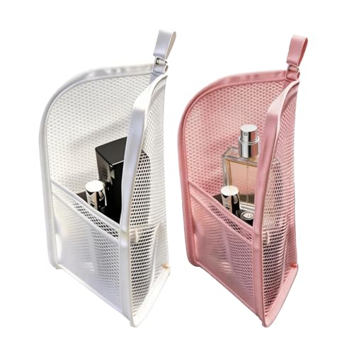 Chasefun 2PCS Standing Toiletry Bag Foldable Clear Hanging Travel Cosmetic Bag Large Capacity Waterproof EVA Organizer for Toothbrush & Toiletries (Pink+White)