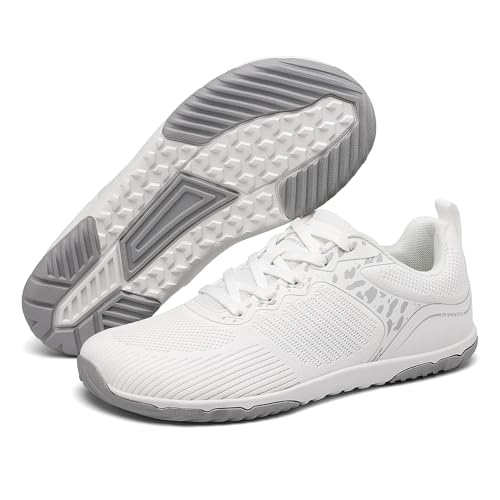 Dannto Women’s Wide Toe Box Barefoot Shoes Zero Drop Minimalist Trail Running Sneakers Lightweight Non-Slip Breathable Walking Shoes White Size 8.5