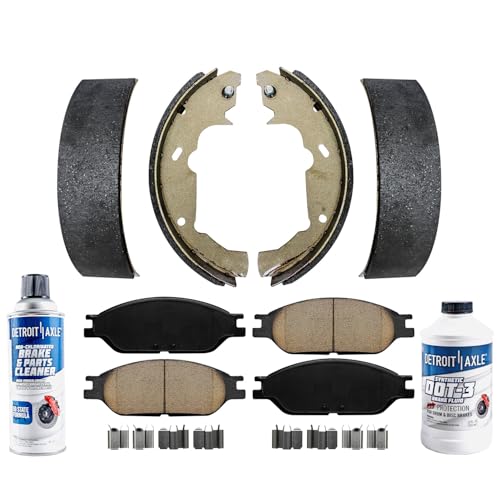 Image of Detroit Axle - Brake Kit for Ford 1999-2003 Windstar Front Ceramic Brake Pads with Hardware Rear Brake Shoes 2000 2001 2002 Replacement