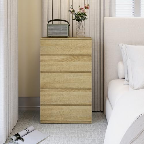 HOMCOM Cómoda 5 cajones, Cómoda con Tiradores ranurados, Cajones Que ahorran Espacio para salón y Pasillo, 60x39x100 cm, Color Madera - imagen 8