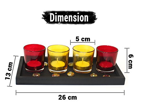 Tied Ribbons Pack Of 4 Votive Glass Tealight Candle Holder With Wooden Tray - Votive Tealight Candle Holders For Table Centerpiece Wedding, Parties, Living Room Decor Home Lighting Decoration #TOP6