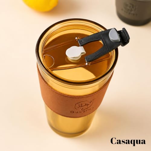 Image of Glass Tumbler with Lid & Straw - 450ml, Set of 1, Iced Coffee Cup, Clear Drinking Glass with Silicone Grip Sleeve, Leak-Resistant Lid, Travel Tumbler for Coffee, Tea, Smoothies & Office Use