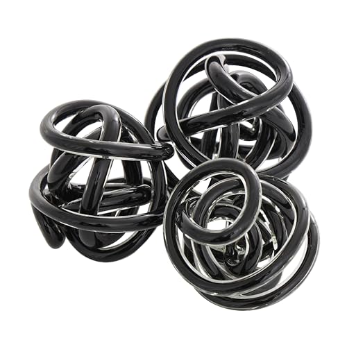 Juego de 3 esculturas decorativas de vidrio negro anudadas miniatura 4