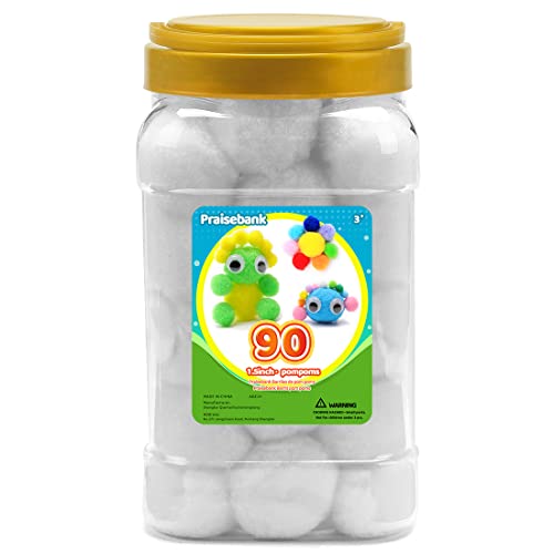 Praisebank White Pom Pom Pack, 90pcs, 1.5in/4cm, Perfect for Arts & Crafts
