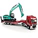 Flatbed Truck Toy with Crawler Excavator Toy Tractor Semi Tow Truck Transport Trailer Metal Diecast Construction Vehicles 2 in 1 Vehicle Playset Friction Powered Toy Trucks for Boys Kids Gift, red