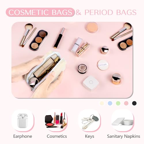 Image of Likesing Upgraded 5.3 inch Checkered Mini Makeup Bag, Beige Small Cosmetics Bag for Purse, Portable Small Makeup Pouch with Wrist Strap, Thickened Travel Mini Toiletry Bag for Womens Girls