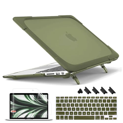 Mektron for MacBook Air 13 Case A1466 A1369, [Heavy Duty] [Dual Layer] Hard Case Cover with TPU PC Bumper for MacBook Air 13.3-inch (2010-2017) w/Keyboard Cover Screen Protector, Avocado Green