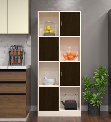 Image of SPECIALITY PANELS 8 Shelf Kitchen Cabinet | Multipurpose Wooden Storage Cupboard with Doors | Semi Open Pantry Organizer | Tall Space Saving Storage Unit for Kitchen Living Room Home | Display Rack