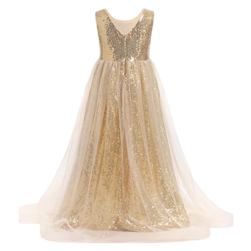 Flower Girls Sequin Dress Sleeveless Glitters Princess Tulle Long Maxi Dress Pageant Birthday Wedding Party Gown2