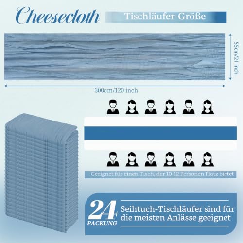 Pesonlook 24er Set Gaze-Tischläufer für Hochzeiten, 55 x 300 cm, Staubblau – Ansicht 2