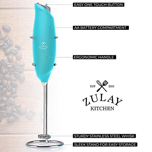 Image of Zulay Kitchen Powerful Rechargeable Milk Frother Handheld Lux Foam Maker for Lattes, Teal, Rechargeable