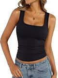Tomwell Damen Tops Baumwolle Tanktops Quadrat Ausschnitt Tailliert Spaghettiträger Ärmelloses Basic Sommer Cami Tank Top 2026 Schwarz M