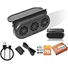 Solar-Powered Exhaust Fan for Car Windows - Vehicle Ventilation with 3 Air Outlets (Black)