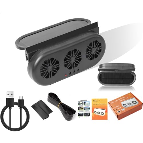 Torcarvh Solar-Powered Exhaust Fan for Car Windows - Vehicle Ventilation with 3 Air Outlets (Black) - Thumbnail 7