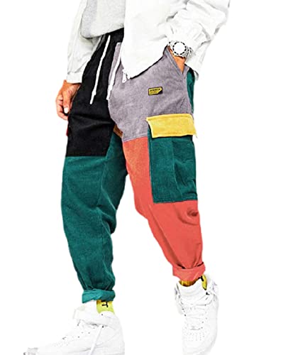 HongYunXn Pantalon en Velours Côtelé Pantalon De Couture Multipoches Ample Extérieur Pantalon Décontracté Droit pour Hommes Photo-Couleur XXL Cover