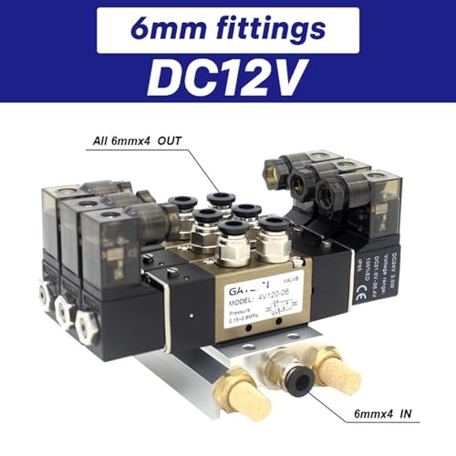 Électrovanne 4V120-06 DC12V avec base 5 stations et raccords 6mm - 3