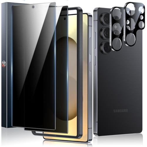 LK 2+2 Pack for Samsung Galaxy S25 Ultra Privacy Screen Protector Tempered Glass Film + Camera Lens Protector for S25 Ultra Easy Installation No Bubbles Support Fingerprint Unlock Anti-Shatter