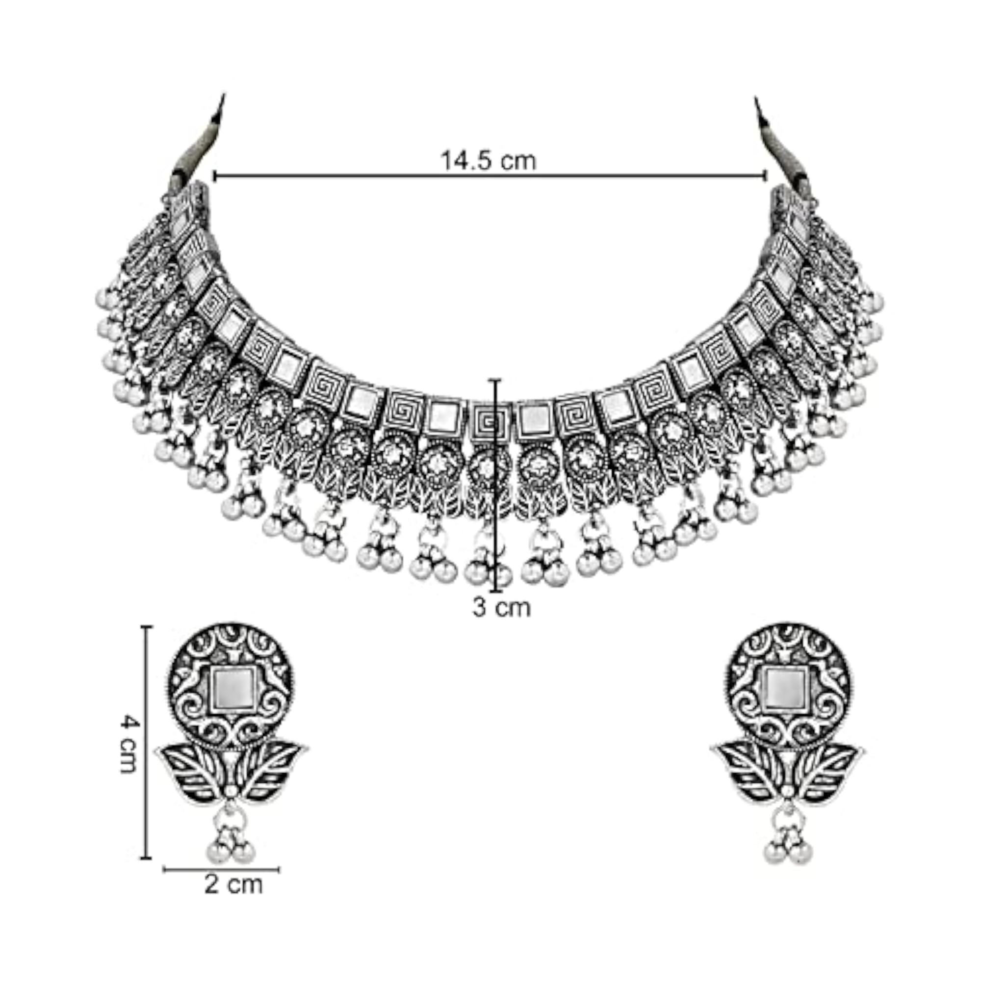 Ethnic Oxidized Afghani Choker Necklace Set (MC135OX)