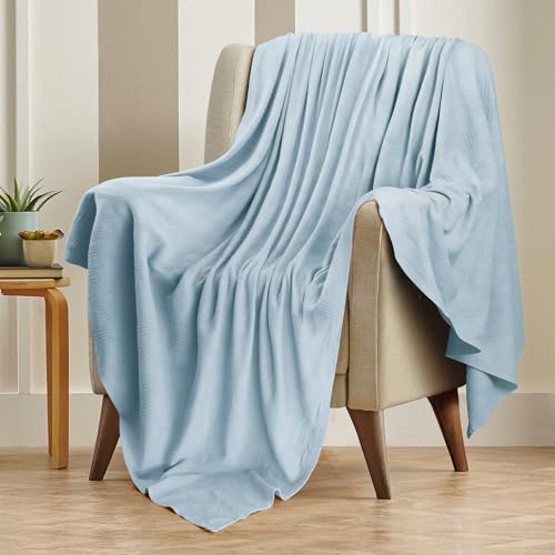 Utopia Bedding Sky Blue 100% Cotton Blanket [Queen Size - 90x90 Inch] 350GSM Lightweight, Soft and Breathable Thermal Blanket for All Seasons