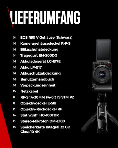 Appareil photo hybride Canon EOS R50 V + Optique RF 14 30mm pour Système EOS R + Poignée Trépied HG 100TBR + Microphone DM E100 + Carte SD - vue 10