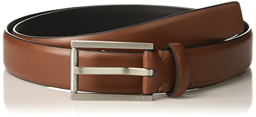 Calvin Klein Men s Feather Edge Dress Belt with Textured Roller Buckle, Dark Cognac, 36