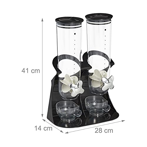 Relaxdays Müslispender doppelt, Cerealienspender für Müsli, Cornflakes, Süßigkeiten, Snackspender Kunststoff, schwarz, 1 Stück