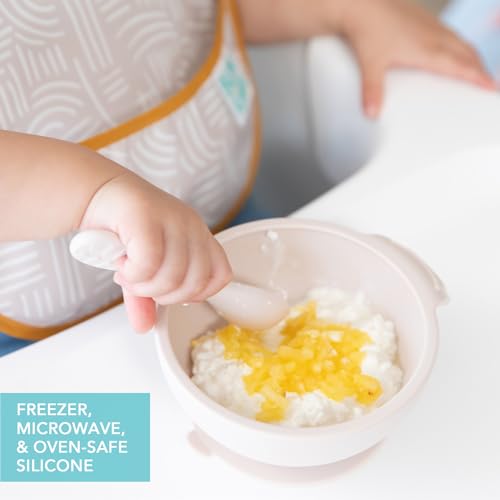 Bumkins Feeding Set with Suction, Includes Spoon and Lid, Training Essentials for Baby-Led Weaning, Toddler Self-Feeding, Babies Eating at 4 Mos Up, Beige by Bumkins - Image 4