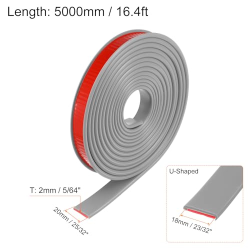 QUARKZMAN U-Form Kantenband 23/32 x 16.4ft (18mm x 5000mm) Selbstklebendes TPE Flexibles Furnierkantenband Kantenschutz für Möbel, Schränke, Tische, Reparatur, Grau