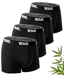 YESWEL Mens Boxers, Bamboo Boxer Shorts Multipack of 4, No Itchy Labels Underwear, Moisture Wicking Underpants, Breathable Trunks with Fly (4x Black, XL)