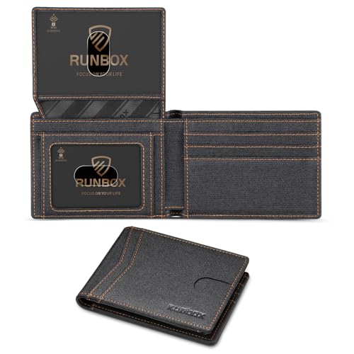 RUNBOX Slim RFID Leather Wallet with 2 ID Windows