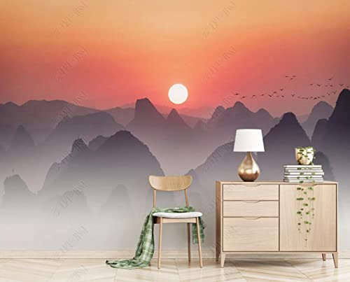 Tapeten Fototapete 3D Effekt Tinten-Sonnenaufgang-Vögel Wandbilder Tapete Wandtapete Für Schlafzimmer Wohnzimmer Sofa Tv Hintergrund Wanddekoration Cover