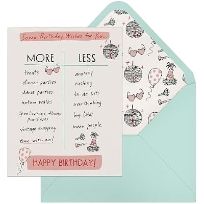 6-Pack Em & Friends Julia Rothman Birthday More/Less Greeting Cards