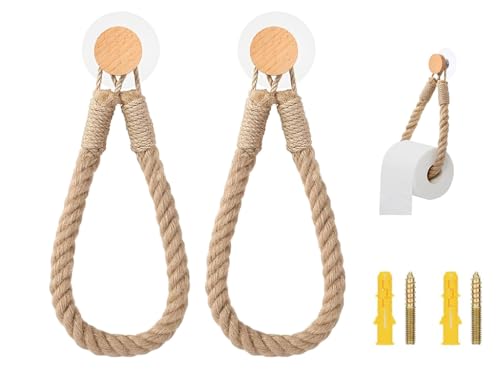 Abiyou Porta Carta Igienica Vintage, 2 Pezzi Porta Asciugamani Corda Industriale, Porta Carta Igienica in Legno, Porta Asciugamani Bagno,Supporto per Carta Igienica a Corda Vintage,per Cucina,Toilette