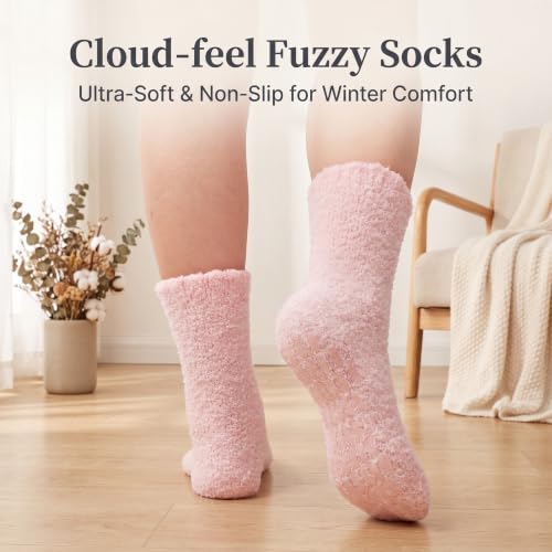 Women Fuzzy Socks with Grips 4 Pairs Non Slip Warm Winter Cozy Socks - Image 5