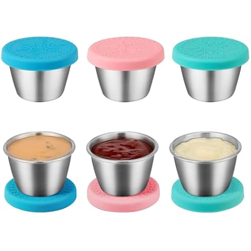 Freshmage 6-Pack 2.4oz Stainless Steel Dressing Container with Silicone Lid