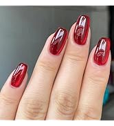 Red Press on Nails Square Medium Fake Nals Cute Cat Eye Nails Press ons Red Gel False Nails with ...