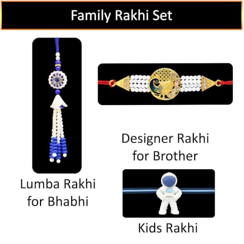 Image of Saugat Traders Rakhi for Bhaiya Bhabhi and Kids Set of 3 with Chocolate Gift | Rakhi for Beloved Brother | Lumba Rakhi for Bhabhi | Cartoon Rakhi for Kids | Roli Chawal Chopra Pack