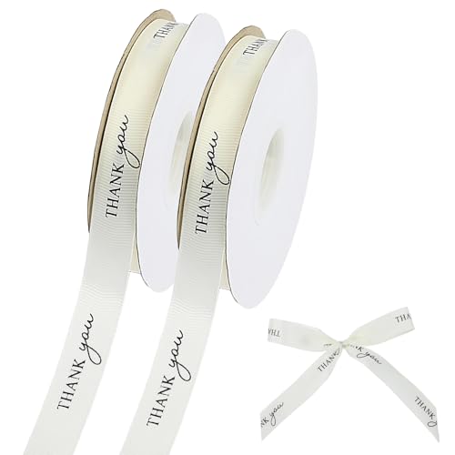 2 rotoli di nastro di raso bianco con scritta "Thank You", 2 x 70 m, per confezioni regalo, bouquet di fiori, decorazioni per regali di nozze, decorazioni per scatole e artigianato