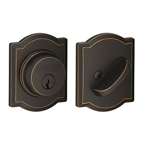 Schlage Lock Company Single Cylinder Deadbolt with Camelot Trim, Aged Bronze