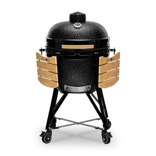 Kamado BONO BBQ - Barbacoa Grande XXL con 6 accesorios - Ø 64cm Kamado Barbacoa con Accesorios - Parrilla ahumadora negra en la terraza, balcón o jardín