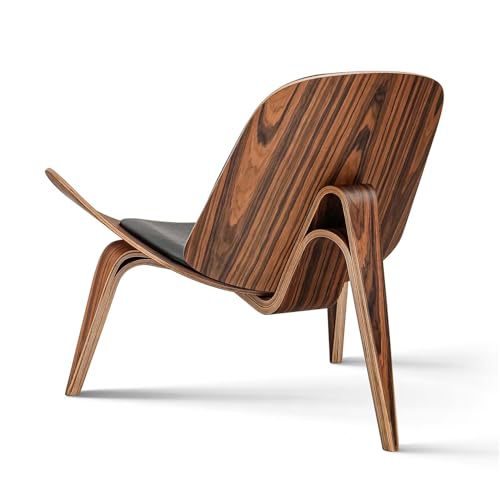 OTDMEL Modern Shell Lounge Accent Chairs, Faux Genuine Leather Mid Century Armless Chairs, Tripod Plywood Classic Design Solid Wood with Padded Seat, Living Room Office Bedroom, Palisander