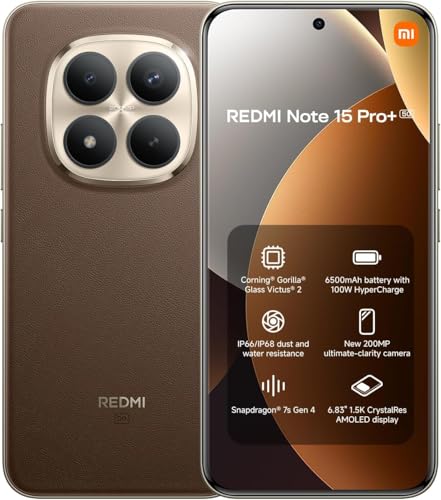 XIAOMI Smartphone Redmi Note 15 Pro+ 5G NFC,12+512GB, Marrón, IP68, 6,83', Snapdragon 7s Gen 4, cámara 200 MP, Carga rápida 100 W, batería 6500 mAh, con Cargador