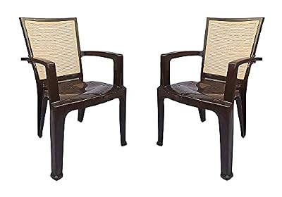 Nilkamal Plastic Chair for Living room with Arm |Set of 2 | 3 Year Warranty | For Home, Living Room, Outdoor | Season Rust Brown Colour | CHR2226