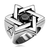 Oaldilee Men's Stainless Steel Ring Vintage Star of David Hexagram Star Symbol CZ Signet Ring, Size 11