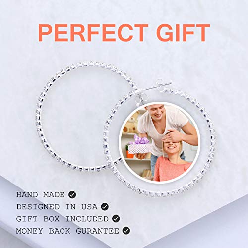 Earrings For Women – Rhinestone Hoop Earrings - Silver Plated – Sparkling Genuine Crystals – 1.5” Hoops - Bridal, Wedding, Prom, Party, Pageant, Evening Wear, Urban, Casual - Gift Box Included #TOP6