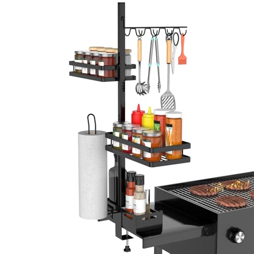 BORISI Griddle Caddy for Blackstone Griddle Accessories, BBQ Grill Caddy with Paper Towel Holder, Outdoor Kitchen Accessories for Camper, Grill Accessories Organizer, Grilling Gifts for Men