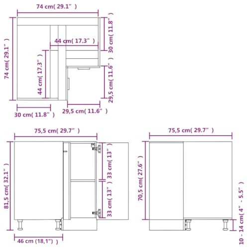 Miniatura 3 de Vidaxl Mueble De Esquina Lyon, 75,5x75,5x81,5 Cm, Madera De Ingeniería, Blanco, Almacenamiento Baño Cocina, Gabinete Bajo Fregadero, Montable En Pared, Organizador Hogar