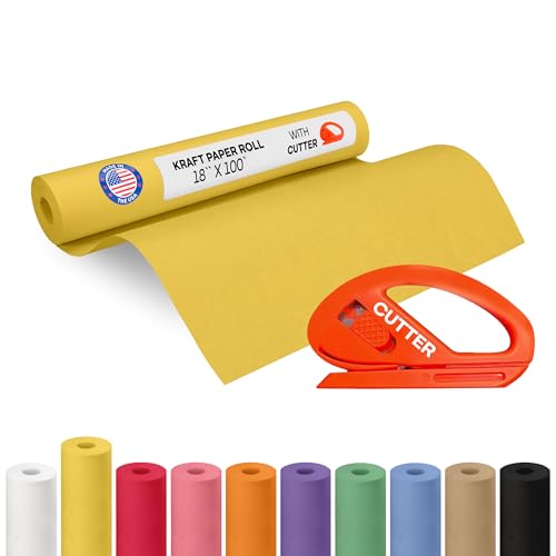 Image of Yellow Kraft Paper Roll 18 inch x 1200 inch (100 feet) with Cutter - USA-Made Gift Wrapping Paper for Packing, Moving, Shipping & Crafts /Arts - 100% Recyclable Natural Craft Material by IDL Packaging | Gift Wrapping Paper for Packing, Moving, Shipping & Crafts /Arts - 100% Recyclable Natural Craft Material by IDL Packaging