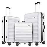 GinzaTravel Anti-scratch ABS Material Luggage 3 Piece Sets Lightweight Spinner white luggage set (20in 24in 28in)